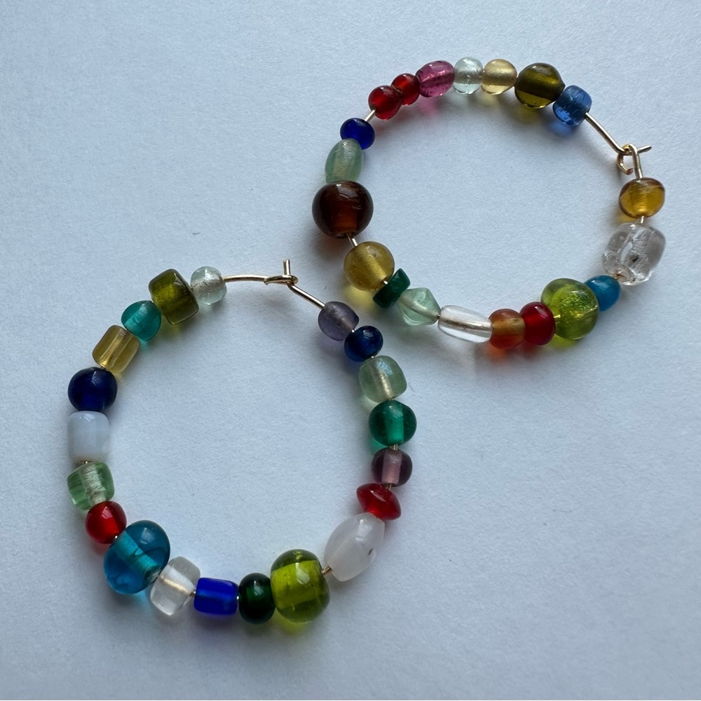 Handmade vintage glass beaded hoop earrings